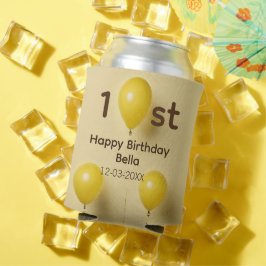 イエローバルーン 1歳 誕生日 名前 日付 テキスト入り 缶クーラー