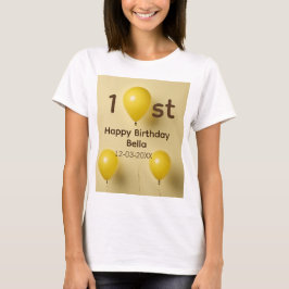 イエローバルーン 1歳 誕生日 名前 日付 テキスト入り Tシャツ