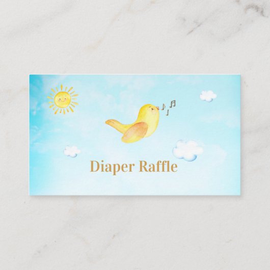 *~*イエローバーディスカイ赤ちゃんシャワーおむつラッフル エンクロージャーカード (裏面)