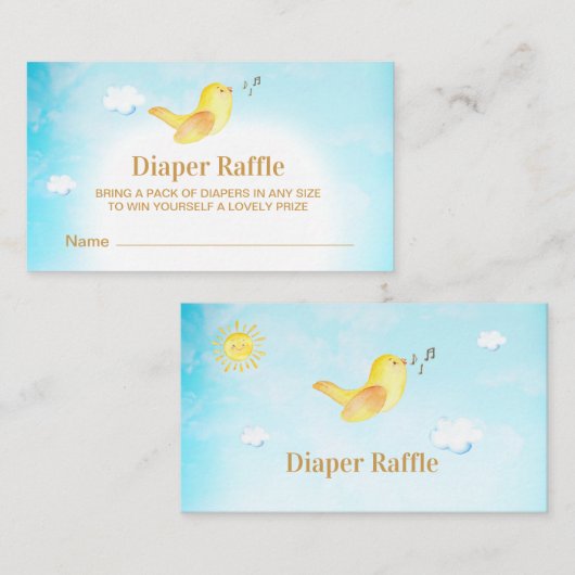*~*イエローバーディスカイ赤ちゃんシャワーおむつラッフル エンクロージャーカード (正面/裏面)
