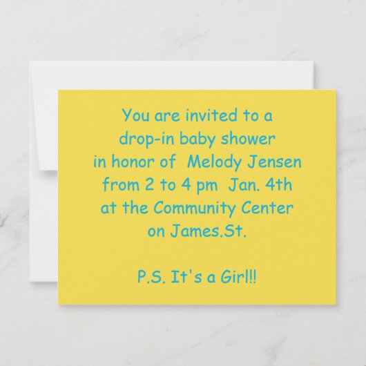 イエローバードの赤ちゃんシャワーの招待状 招待状 (裏面)