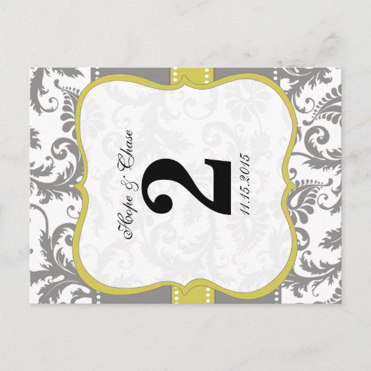 イエローバードダマスクとグレーヴィンテージ ポストカード (正面)