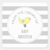 イエローバードニュートラル赤ちゃんシャワー蔵書票/本 スクエアシール (正面)