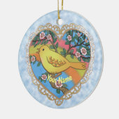 イエローバードハート名前をカスタムする セラミックオーナメント (左)