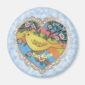 イエローバードハート名前をカスタムする マグネット (正面)