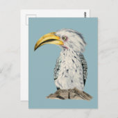 イエローバードホーンビルの水の色絵画の ポストカード (正面/裏面)