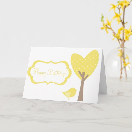 イエローバードレトロ水玉模様誕生日カード カード (黄色い花)