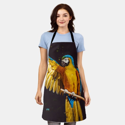 イエローバードワイルドライフかわいらしマコー エプロン (着用した状態)