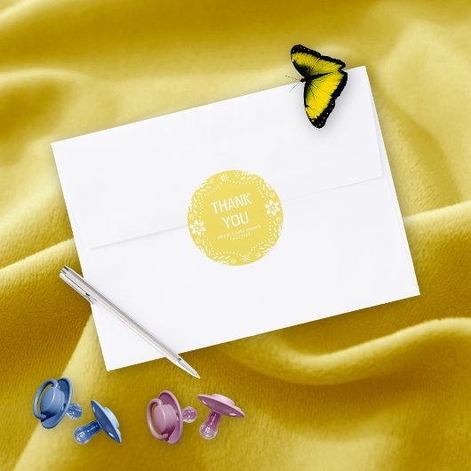 イエローパペルピカドありがとうベビーガールシャワー ラウンドシール