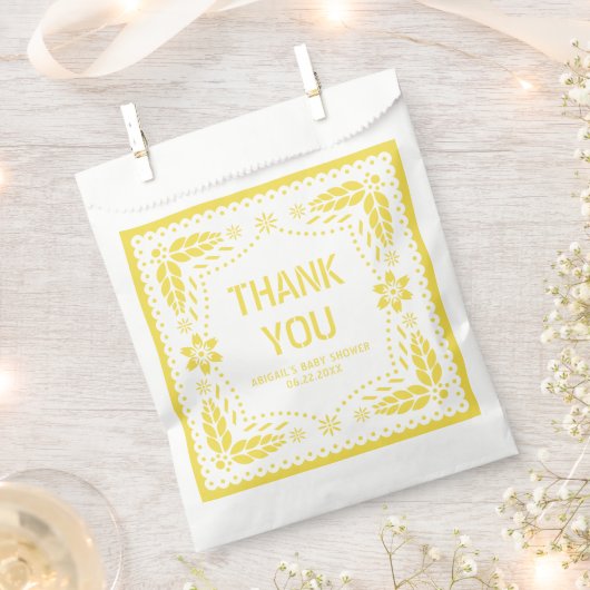 イエローパペルピカドありがとう赤ちゃんシャワー フェイバーバッグ (クリップ留めされた状態)