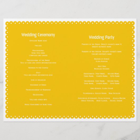 イエローパペル結婚ピカドのフィエスタ折り畳みプログラム (裏面)