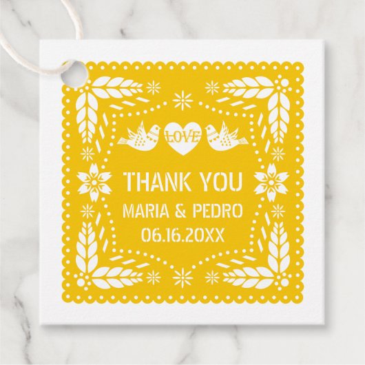 イエローパペル・ピカドは鳥結婚のフィエスタを愛する フェイバータグ (正面)