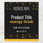 イエローパワーエネルギー形状ブラックラベル/ 3.5 x 4" ワインラベル (シングルラベル)