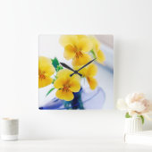 イエローパンジーパープルベイランドパンシーフラワーズスパバス スクエア壁時計 (ホーム)