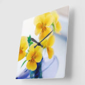 イエローパンジーパープルベイランドパンシーフラワーズスパバス スクエア壁時計 (傾斜)