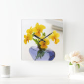 イエローパンジーパープル花瓶パンジーフラワーズスパバス スクエア壁時計 (ホーム)