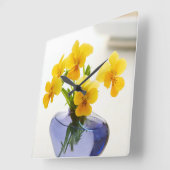 イエローパンジーパープル花瓶パンジーフラワーズスパバス スクエア壁時計 (傾斜)