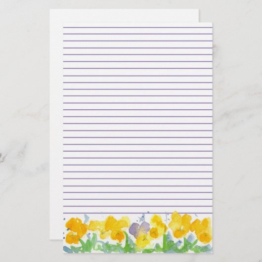 イエローパンジーフローラ水絵を描色のライニング 便箋 (正面/裏面)