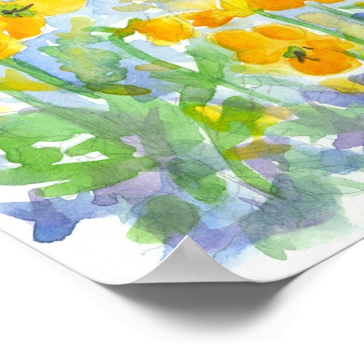 イエローパンジー水彩春の花絵画ズ ポスター (角)