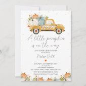 イエローパンプキントラックハートベビーシャワー 招待状 (正面)