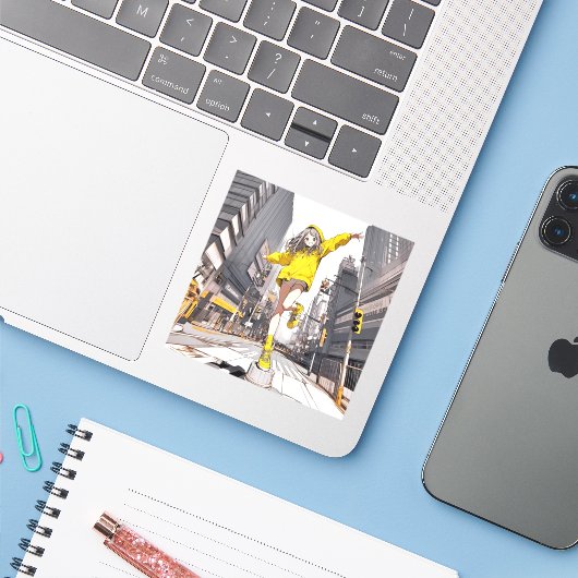 イエローパーカーJK シール GenerativeAI (ノートパソコンとiPhone)