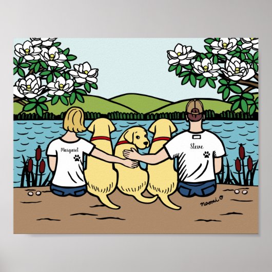 イエローパーソナライズされたラブラドールファミリーブロンドショートB ポスター (正面)