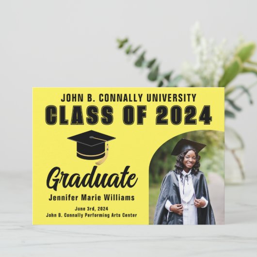 イエローパーソナライズされた卒業2024年度卒業パーティー 案内状 (スタンド正面)