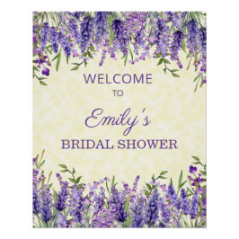 イエローパープルウォーターカラーフローラブライダルシャワー ポスター