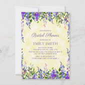 イエローパープルウォーターカラーフローラブライダルシャワー 招待状 (正面)