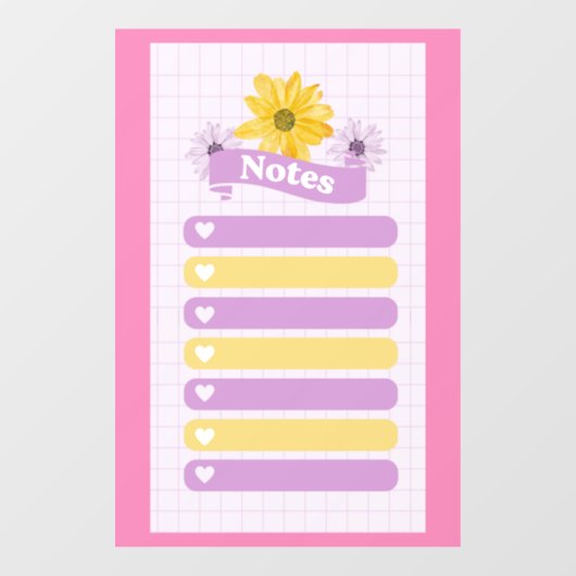 イエローパープルガーリーフローラフラワーブロッサムハート ウィンドウサイン (シート)