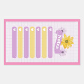 イエローパープルガーリーフローラフラワーブロッサムハート 長方形シール (正面)