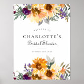 イエローパープルサンフラワーブライダルシャワーウェルカムサイン ポスター (正面)