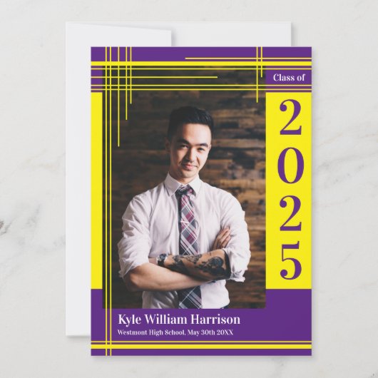 イエローパープルスクールカラー卒業写真プライド 招待状 (正面)