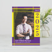 イエローパープルスクールカラー卒業写真プライド 招待状 (スタンド正面)