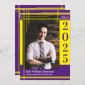 イエローパープルスクールカラー卒業写真プライド 招待状 (正面/裏面)