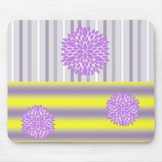 イエローパープルストライプフローラマウスパッド!マウスパッド マウスパッド (正面)