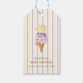 イエローパープルフラワースクープアイスクリーム赤ちゃんシャワー ギフトタグ