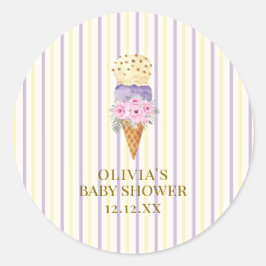 イエローパープルフラワースクープアイスクリーム赤ちゃんシャワー ラウンドシール