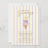 イエローパープルフローラスコップアイスクリームベビーシャワー 招待状 (正面)