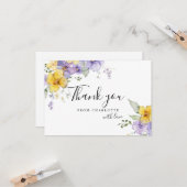 イエローパープルフローラブライダルシャワーありがとう カード (正面/裏面インサイチュ)