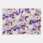 イエローパープルフローラブーケ水彩模様 キッチンタオル (横)