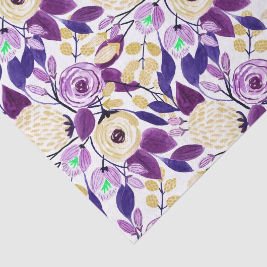 イエローパープルフローラブーケ水彩模様 薄葉紙 (詳細)