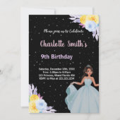 イエローパープルフローラプリンセス誕生日招待状 招待状 (正面)