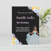 イエローパープルフローラプリンセス誕生日招待状 招待状 (スタンド正面)