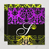 イエローパープルブラックダマスクモノグラムトパーズ金ゴールド 招待状 (正面/裏面)