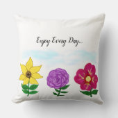 イエローパープル明るい赤紫色フラワーガーデン クッション (正面)