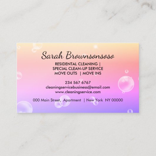 イエローパープル漫画メイドハウスクリーニングサービス 名刺 (裏面)