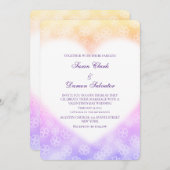 イエローパープル花ハートバレンタ結婚イン 招待状 (正面/裏面)