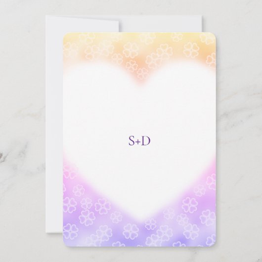 イエローパープル花ハートバレンタ結婚イン 招待状 (裏面)