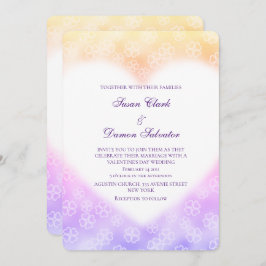 イエローパープル花ハートバレンタ結婚イン 招待状